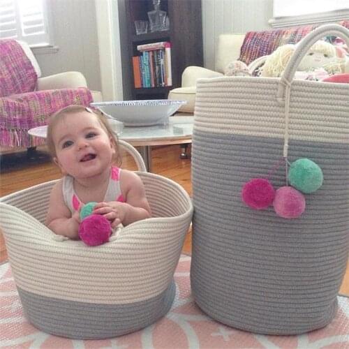 Home Cute Cotton Rope Storage Basket Handle Childrens Toys Basket Laundry Room Dirty Clothes Storage Tissue laundry basket