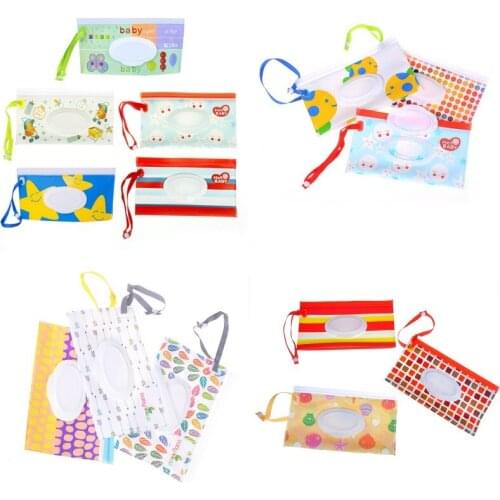 Eco-friendly Easy-carry Snap-strap Wipes Container Wet Wipes Bag Clamshell Cosmetic Pouch Clutch and Clean Wipes Carrying Case