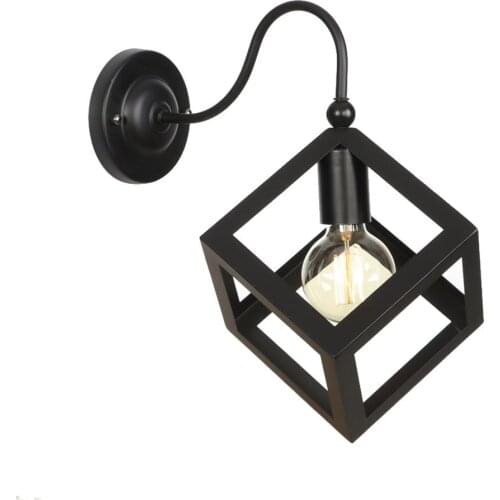 IWHD Black Square Vintage Wall Lamp Beside Bedroom Porch Stair Light Loft Decor Retro Industrial Wall Lights Wandlamp Luminaira