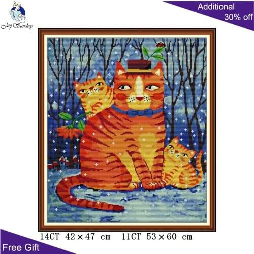 Joy Sunday Watercolor Cat In Winter DA570 Counted Stamped Home Decor Cats Animal Needlework Needlepoint Embroidery Cross Stitch