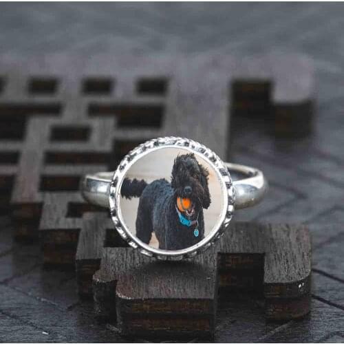 925 Sterling silve Ring black poodle jewelry adjustable wedding dress for women girls ladies 1pcs/set 2020 hot vintage mini