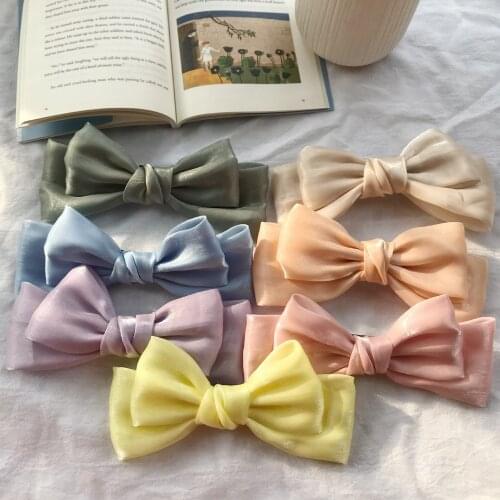 Korean Style Double Big Bow Ribbon Hairpins For Women Multicolor Net Yarn Spring Ponytail Clip Lady Temperament Headwear
