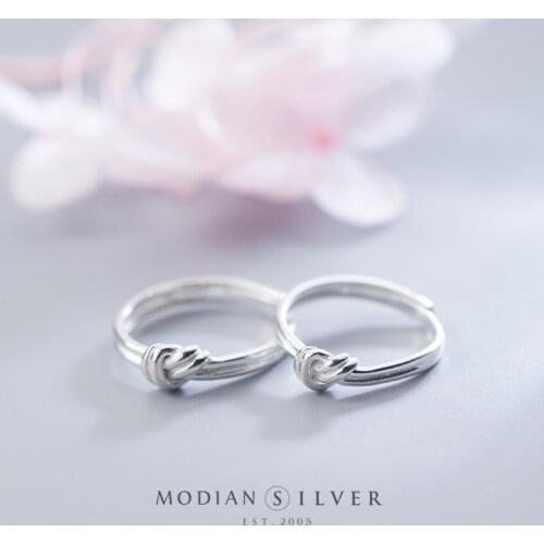 Modian Minimalist Love Knot Finger Rings for Men and Women 925 Sterling Silver Adjustable Free Size Ring Fashion Fine Jewelry