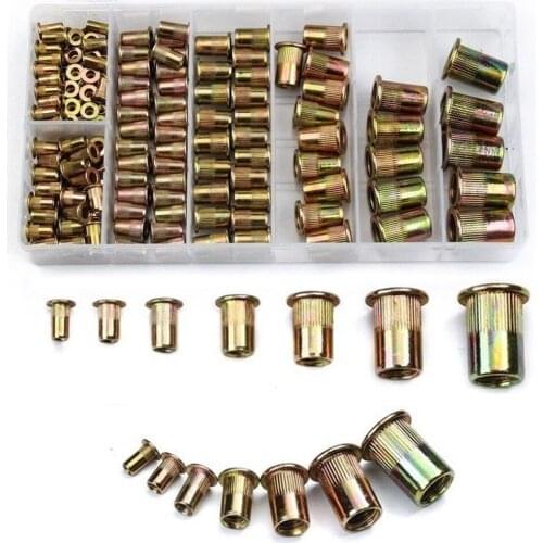 210/165/100pcs Rivet Nuts Kit With Box Zinc Plated Carbon Steel Flat Head Insert Nutsert Cap Rivet Nut M3 M4 M5 M6 M8 M10 M12