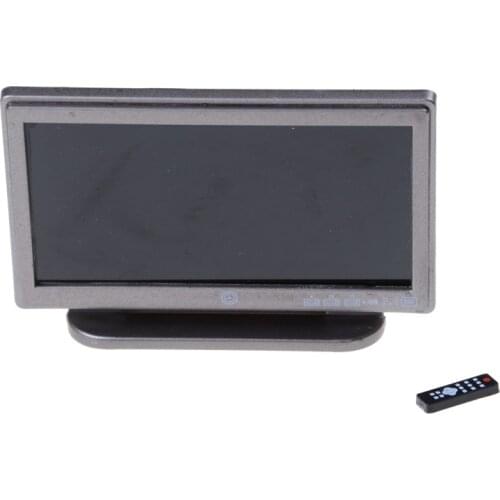 Newest Dollhouse Miniature Wide Screen Television Flat-Panel LCD TV Remote Gray Classic Pretend Play Toys For Child