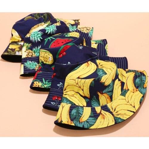 New Printed Fruit Pattern Bucket Hats Unisex Fashion Fisherman Hats Female Summer Outdoor Sunscreen Leisure Basin Cap
