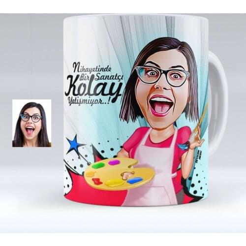 Personalized Women 'S Painter Caricature Of White Mug cup-1