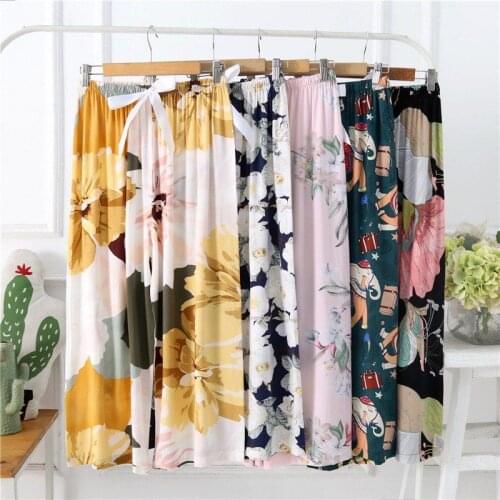 Pajamas Sleepwear Summer Womens Pants with Print Home Wear Cotton Gauze Large Size Wide Loose Light Soft Lounge Sleep Bottoms