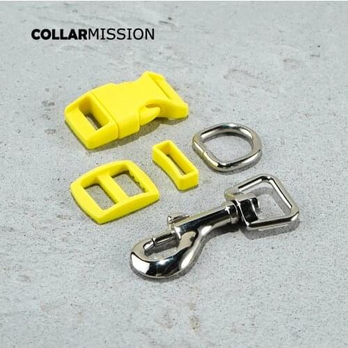 Plastic buckle+Tri-Glid+square keeper+D ring+metal dog clasp/set)High quality15mm yellow DIY dog tie dog leash parts