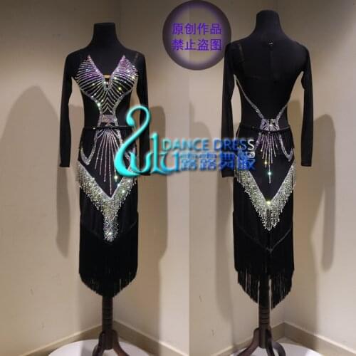 Ultra-shiny black tassel Dress Ballroom Dance Latin dance dress tassel latin dance dress Ballroom Latin Dance Competition Dress