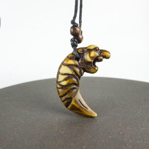 Retro Way Lion Pendants limitation Yak Bone Material Bone Art Necklace Pendant Vintage Mens adjustable Rope Necklaces #GZ201