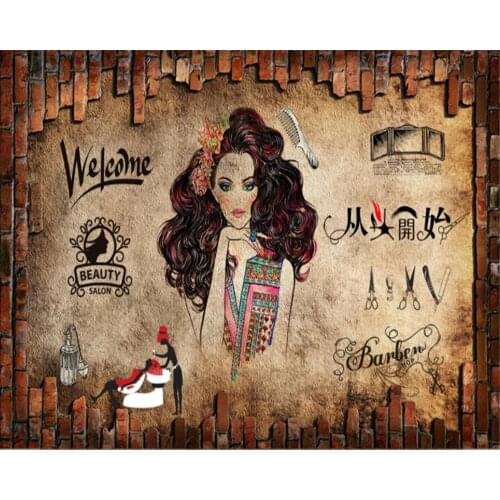 Custom 3D wallpaper Nostalgic classic retro wallpaper make-up beauty salon background wall barber shop 3d wallpaper Beibehang