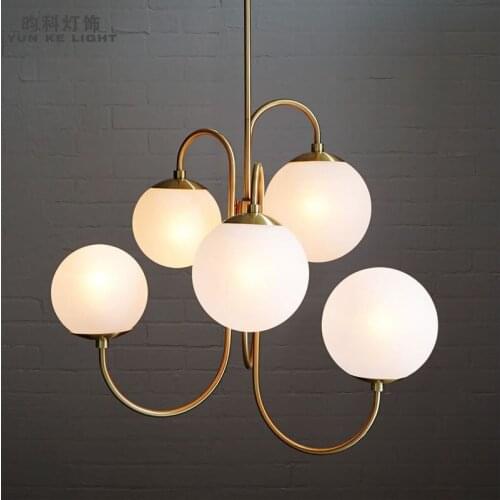 Simple post-modern iron chandelier creative living room dining room bedroom art milky white glass ball chandelier
