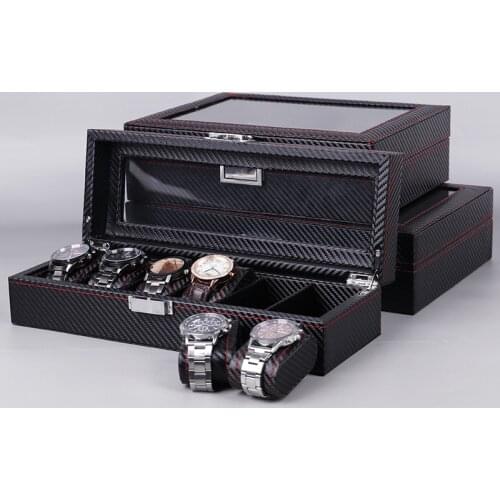 6/10/12 Girds Carbon Fiber Luxury Watch Box Jewelry Storage Box Organizer for Rings Bracelet Display Holder Case