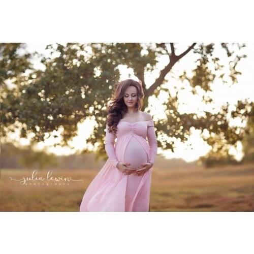 Pink Maternity photography props maxi Pregnancy Clothes Cotton Maternity Dress Fancy shooting photo summer pregnant dress