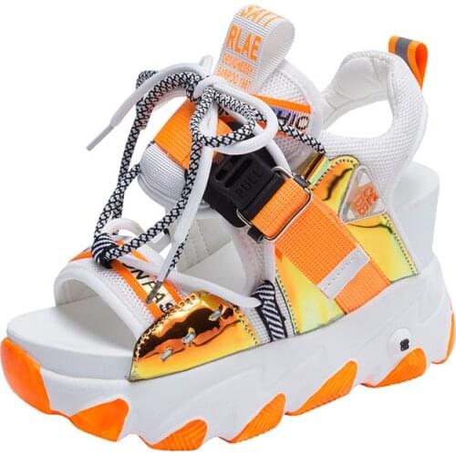 Women Chunky Platform Sandals Designers New Brand 2021 Summer Beach Casual Shoes Woman Lace Up Wedges 9CM Fashion Sandal Ladies