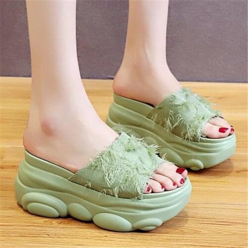 Mixed Colors Platform Open Toe Women Slippers Summer Outside Casual 8CM Wedges High Heels Sandals For Girl Sweet Chunky Slides