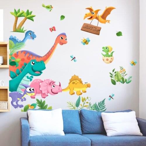 [SHIJUEHEZI] Cartoon Dinosaur Wall Stickers DIY Animal Mural Decals for Kids Rooms Baby Bedroom Nursery Home Decoration