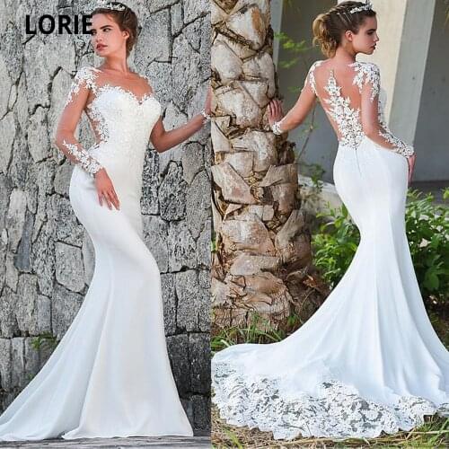 LORIE Mermaid Wedding Dresses 2020 Turkey Appliques Lace Bridal Dress Wedding Long sleeve Gown Custom Made Sweep Train Plus Size