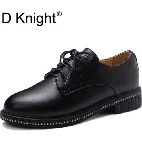 Plus Small Size 30-43 Women Oxfords Flats Shoes British Style Lace Up Brogues Oxfords Shoes For Woman Stylish Girls Casual Shoes