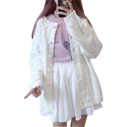 2019 autumn new Harajuku Lolita Harajuku sweet openwork sweater single-breasted solid color loose knit cardigan coat female