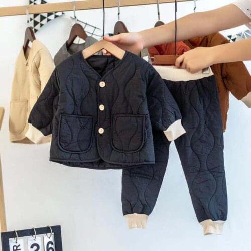 Winter Childrens Cotton Suits For boys girl kids Cotton-padded Clothes And Trousers Home Outdoor Two-piece Suits For 3-5 Years