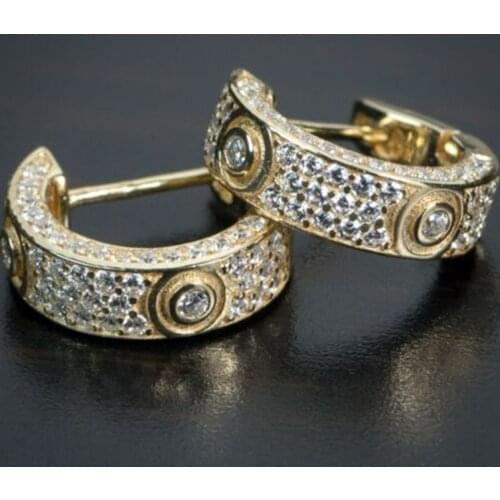 Gold Round Stud Earrings with Bling Zircon Stone Hip Hop Fashion Jewelry for Man Women 2021 New