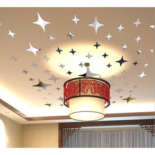 43pcs 3D stars Acrylic Mirror Ceiling star Stickers Ceiling Stickers Decoration TV Background Wall Bedroom Wall Sticker