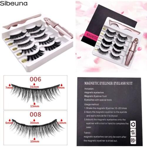 5 Pairs/Set Magnetic Eyelashes Lashes Repeated Use Eyelashes Waterproof Liquid Eyeliner With Tweezers Makeup Lasting Handmade
