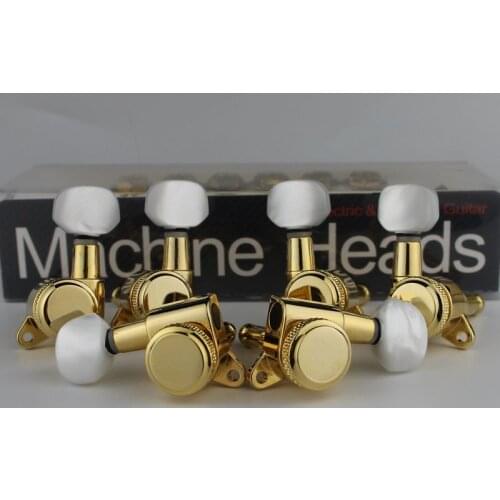 6Pcs Guitar Machine Heads Locking Tuning Key Pegs Tuners with White Button Replacement for Electric or Acoustic Guitars