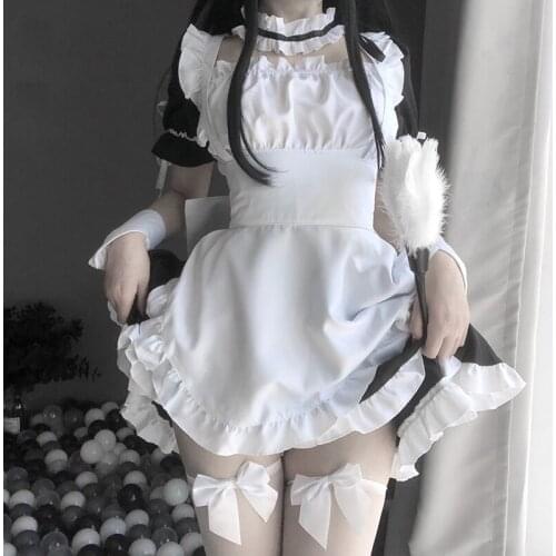 Amine Maid Cosplay Clothes Black Kawaii Lolita French Dress Girls Woman Waitress Party Stage Costumes Japanese Cafe Outfit 2021