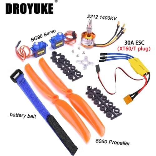 Hot A2212 2212 1400KV Brushless Motor 30A ESC Motor SG90 9G Micro Servo 8060 Propeller for RC Fixed Wing Plane Helicopter