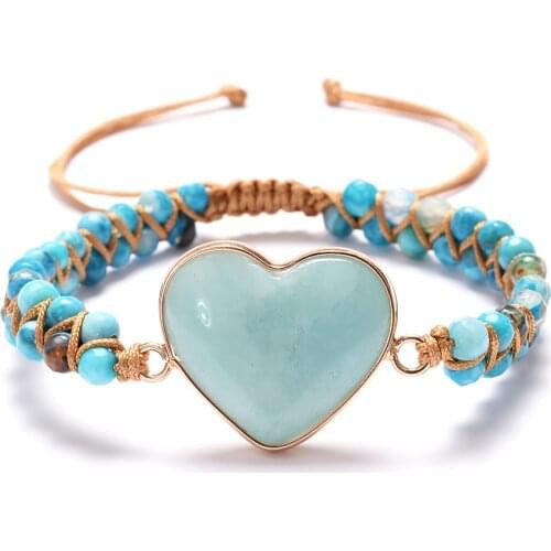 Amazonite Heart Charm Bracelets Handmade Stones Couple Love Jewelry