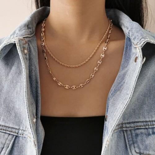 LOVOACC Simple Handmade Twist Rope Chains Necklaces for Women Double Layered Twisted Chunky Link Chokers Necklace Punk Jewelry