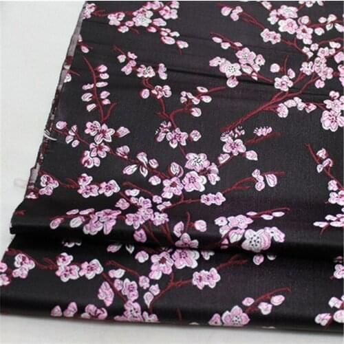 CF588(Black) 1meter Plum Blossom Chinese Silk Brocade Fabric Cheongsam Clothing Fabrics Silk Satin Plum Fabric For Handmade