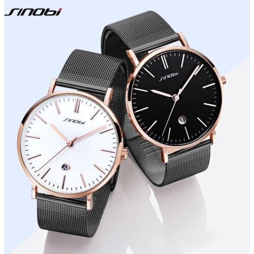 SINOBI High Quality Luxury Mens Business Watches Male Date Sport Military Clock Mesh Strap Quartz Classic Watch Gift Relogio