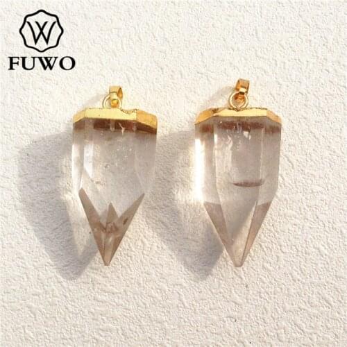 FUWO Crystal Quartz Thick Spike Pendant 24k Gold Electroplated Natural Semi-precious Stone Jewelry Accessories Wholesale PD135