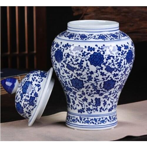 Chinese-style Ceramic Tea Caddy Blue and White Porcelain Storage Cans Retro Household Tea Cans General Cans Home Furnishings