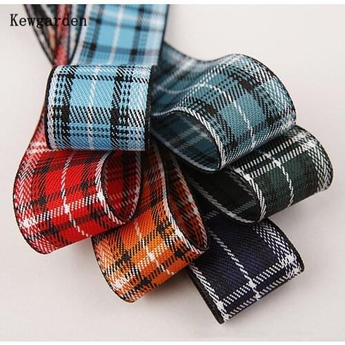 Kewgarden Plaid Polyester Ribbons 1.5" 1" 38mm 25mm Handmade Sewing Tape DIY Hair Bow Accessories Packing Webbing 10 Yards