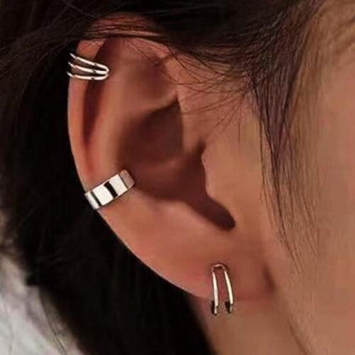 Korean Geometric Clip Earrings For Women Metal Earing Without Hole Jewelry Fake Earrings Single Ear Bone Clip Earings Kolczyki