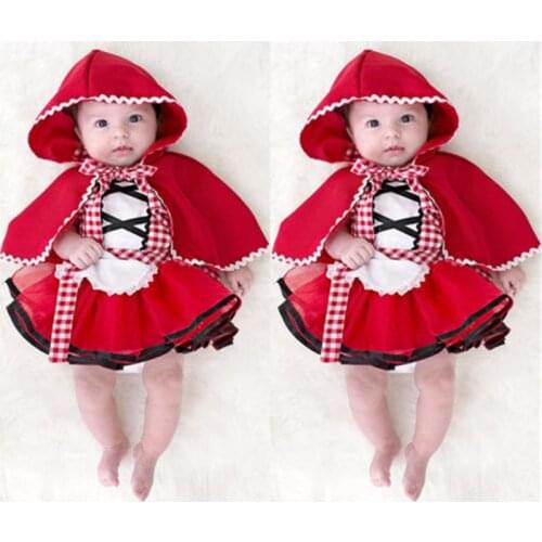 Cute Newborn Toddler Baby Girl Tutu Skirt Photo Prop Costume+Cape Cloak Outfit Little Red Riding Hood Cosplay Sweet Girls