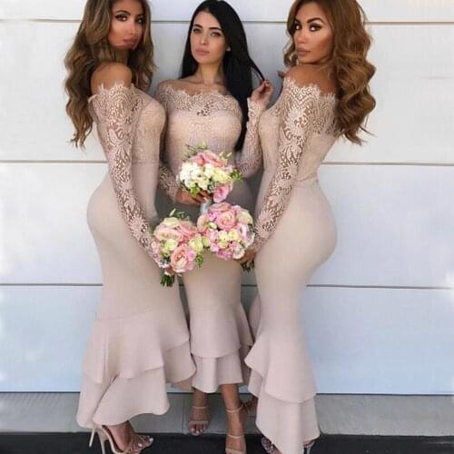 YiMinpwp Lace Mermaid Bridesmaid Dresses Off Shoulder Zipper Back High Low Wedding Guest Party Gowns Maid of Honor Dress
