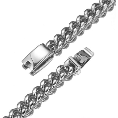13mm Wide Top Design Stainless Steel Silver Color Miami Cuban Chain Mens Womens Necklace Or Bracelet Jewelry 7-40" Square Buckle