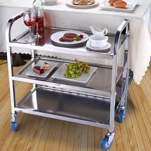 Kitchen 3 Tier Trolley 304 Stainless Steel Pipe Storage Cart Restaurant Car 4 Universal Wheels Trolleys For Home Kitchen HWC