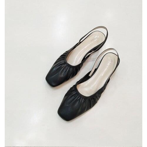 Summer Low-heeled Single Shoes With Fairy Style Shallow Mouth Flat-bottomed Grandma Shoes Sandals Womens Soft Leather Slippers