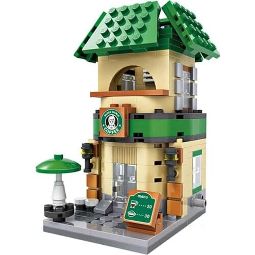 LOZ 1608 City Street Coffee Shop Cafes Restaurant Architecture 3D Model DIY Mini Blocks Bricks Building Toy for Children no Box