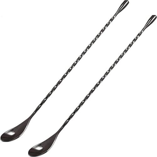 Stainless Steel Black Cocktail Spoon Bar Stirring Spoon Long Handle Spiral Pattern Mixing Shaker Spoon, 12 Inch