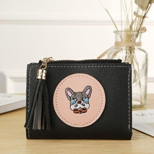 Fashion Short Tassel Womens Wallets Dog Animal Printed PU Leather Fold Female Purse Small Wallet Carteras Portefeuille Femme