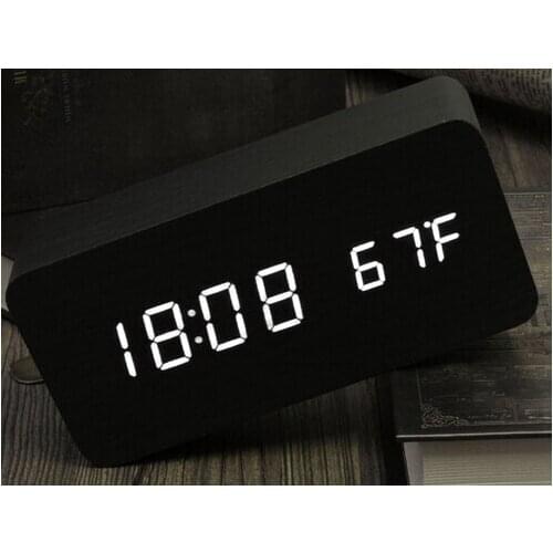 Fashion Hot Modern sensor Wood Clock Dual led display Bamboo Clock digital alarm clock Led Clock Show Temp Time Voice Control