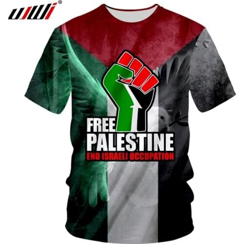 UJWI Summer Palestine Free Congregation 3D Full Body Printing National Flag Mens T-shirt Human Smand Moslem Shirt Shirts Black